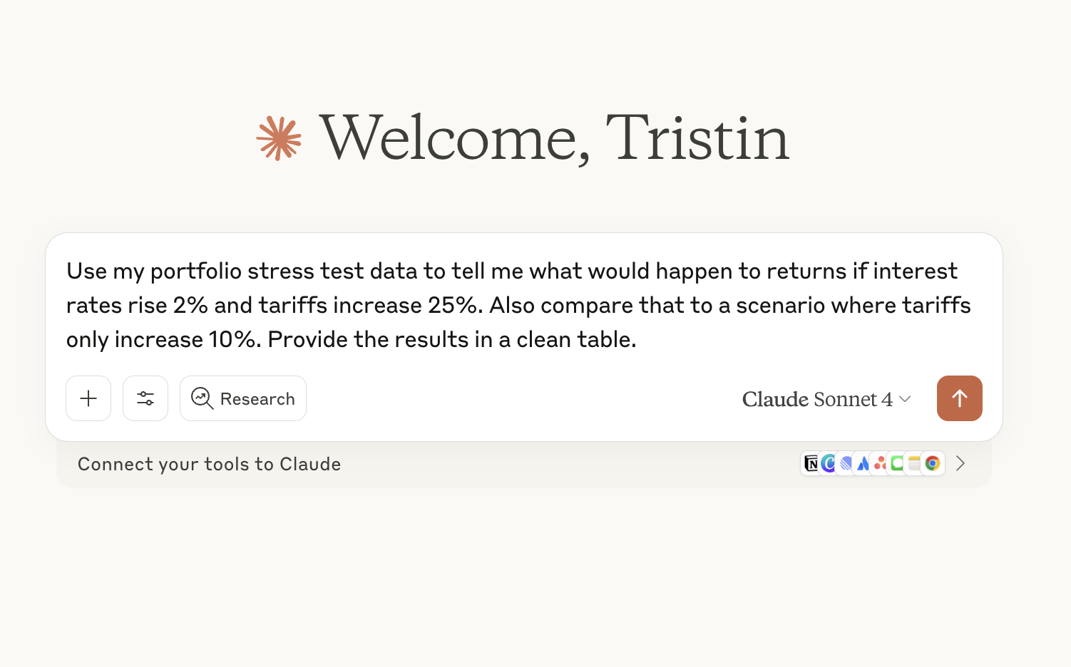 Claude Desktop showing portfolio analysis question and Daggy MCP integration